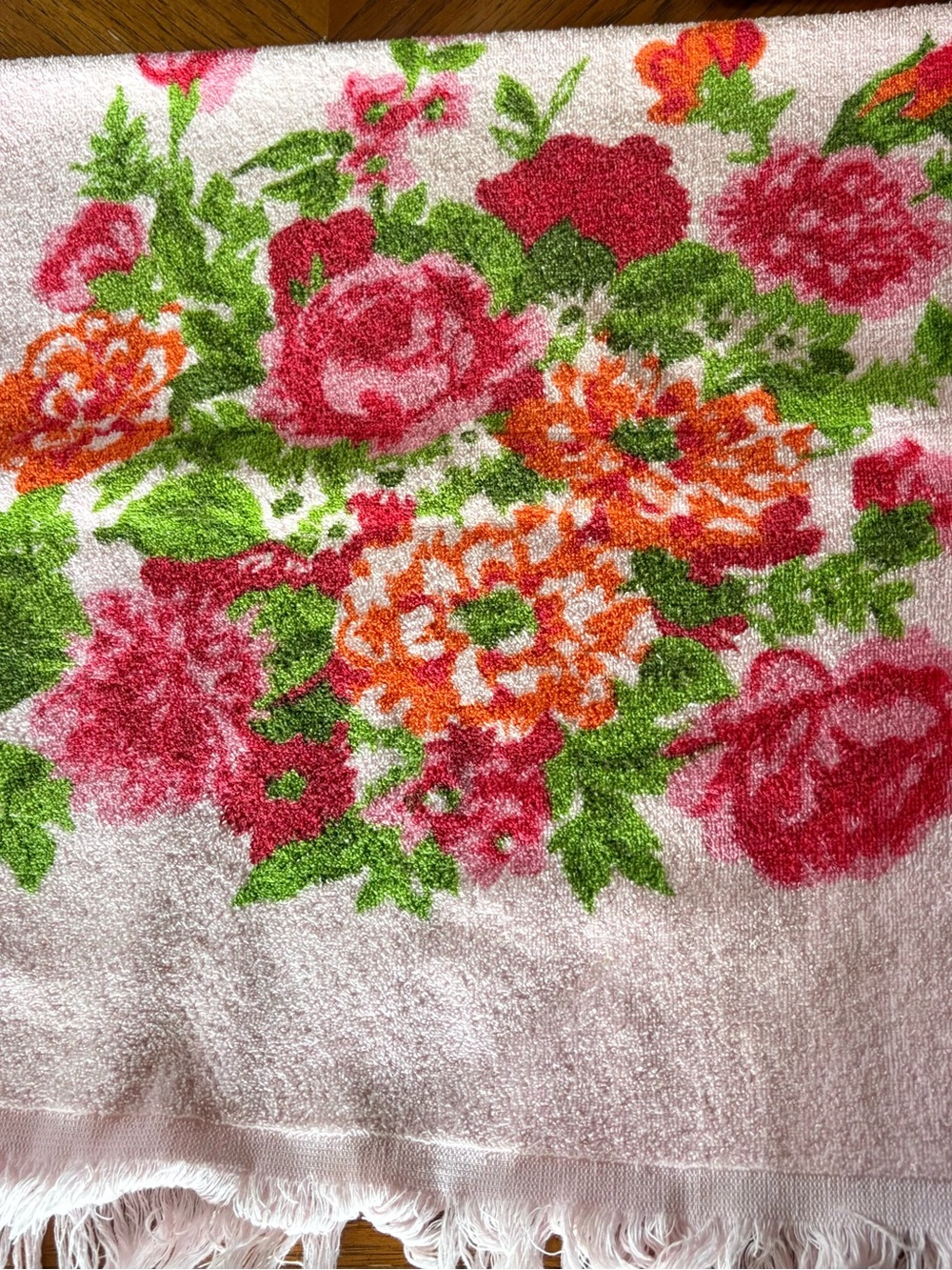 Floral Pink Orange Green Fringe Beach Towel